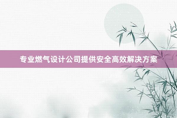 专业燃气设计公司提供安全高效解决方案